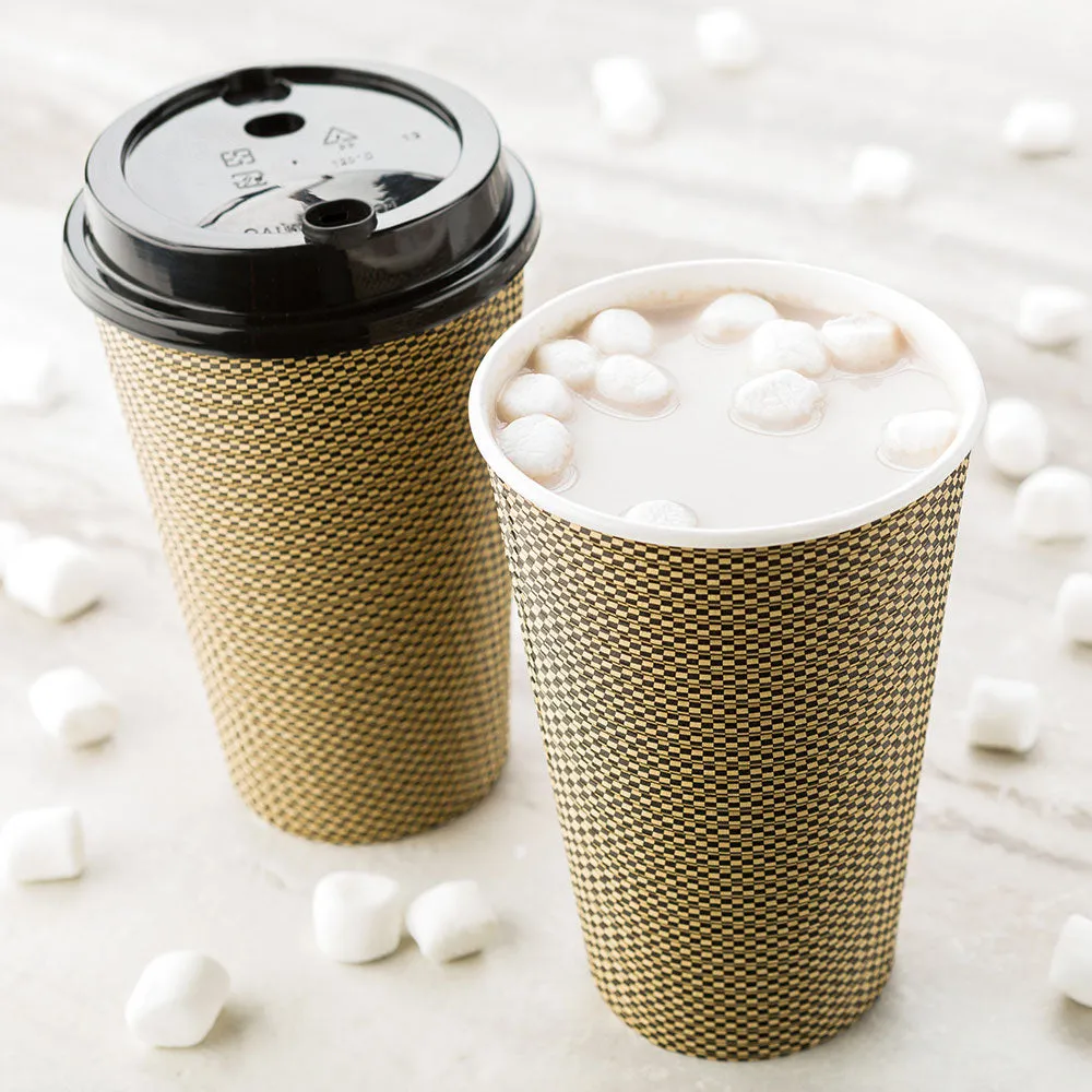 16 oz Mocha Pin Check Paper Coffee Cup - Spiral Wall - 3 1/2" x 3 1/2" x 5 1/2" - 500 count box