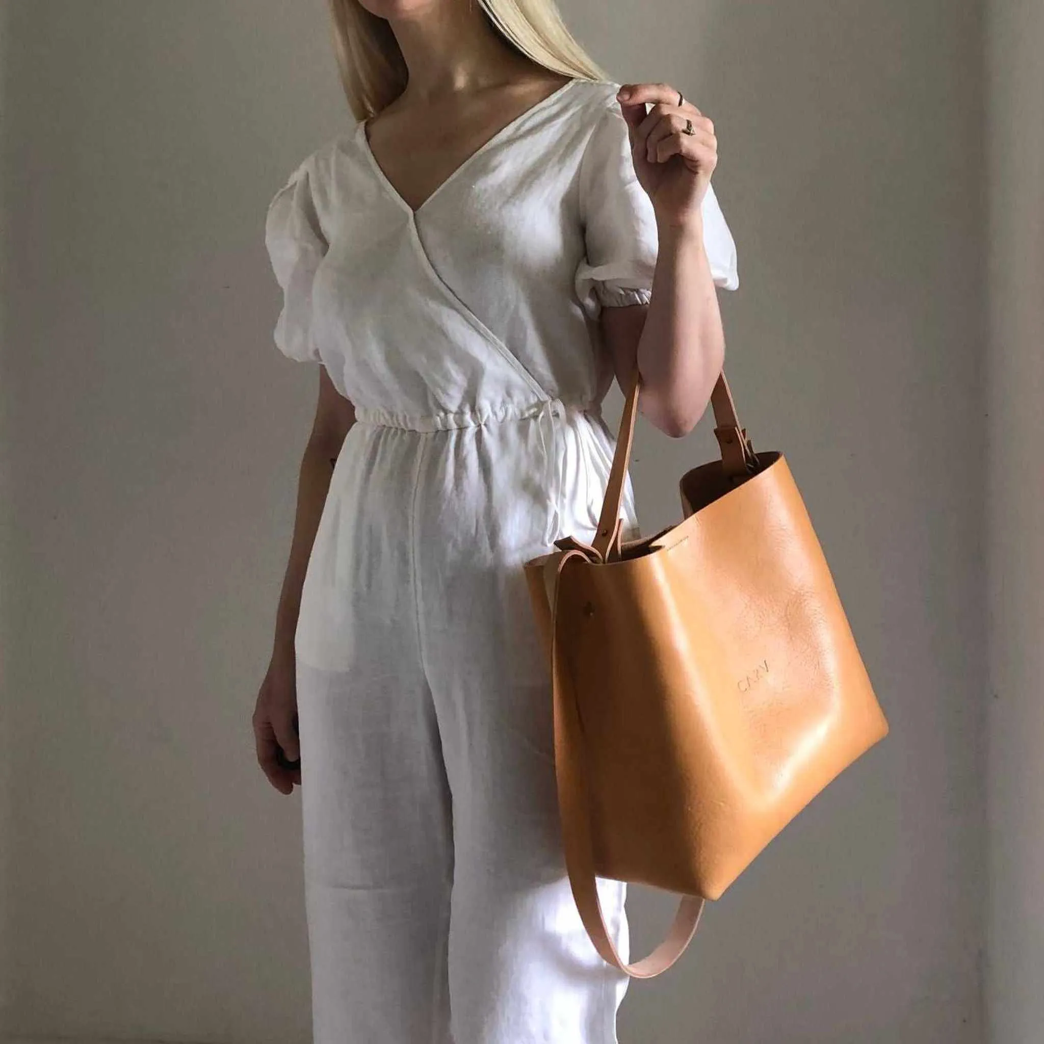 Basket Midi Leather Tote Bag in Black or Natural