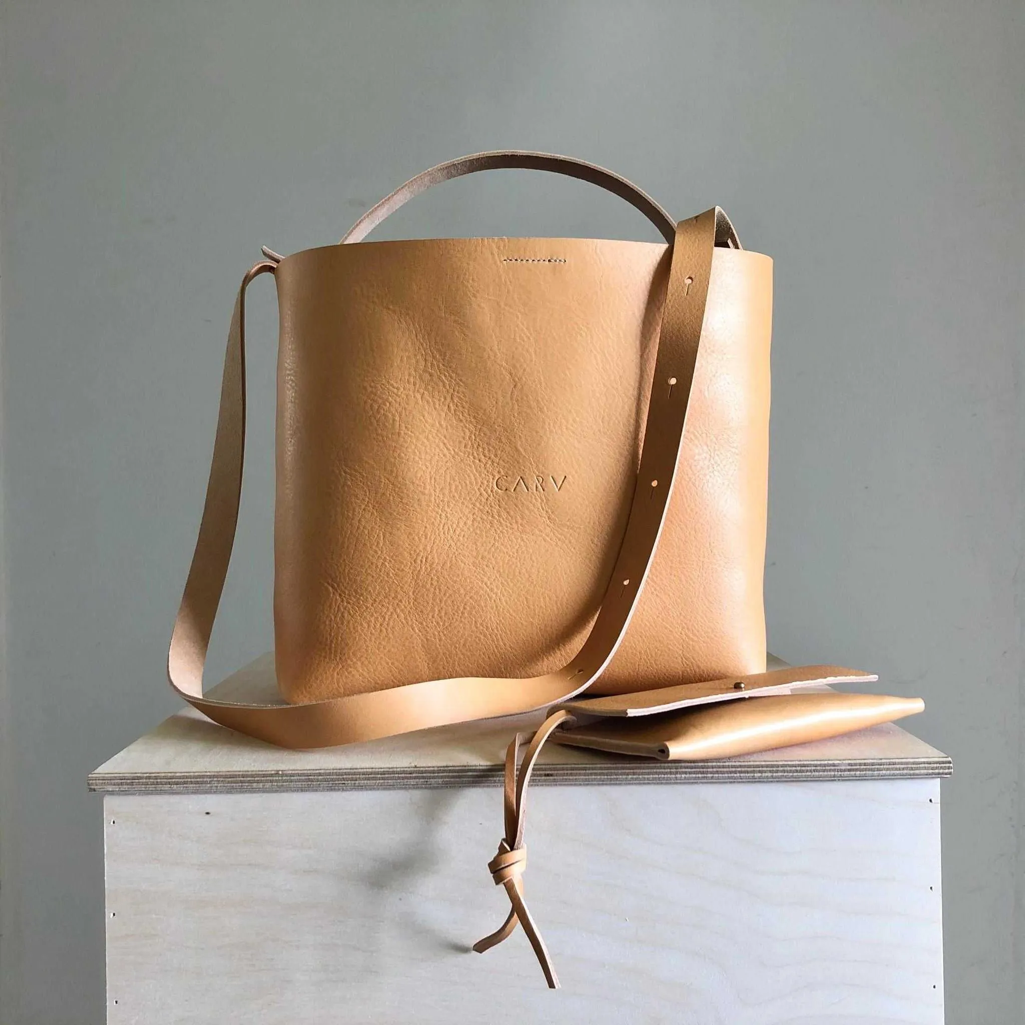 Basket Midi Leather Tote Bag in Black or Natural