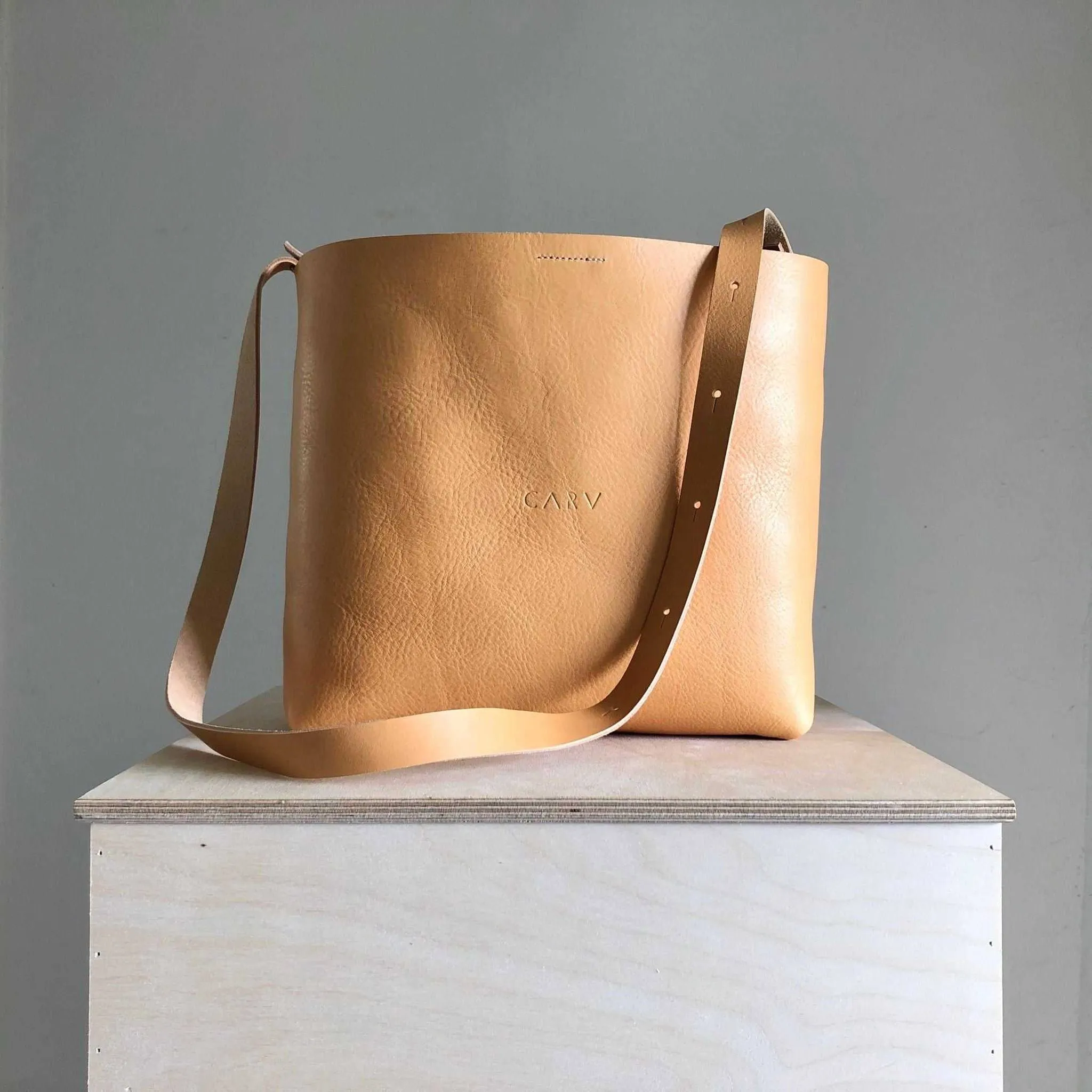 Basket Midi Leather Tote Bag in Black or Natural