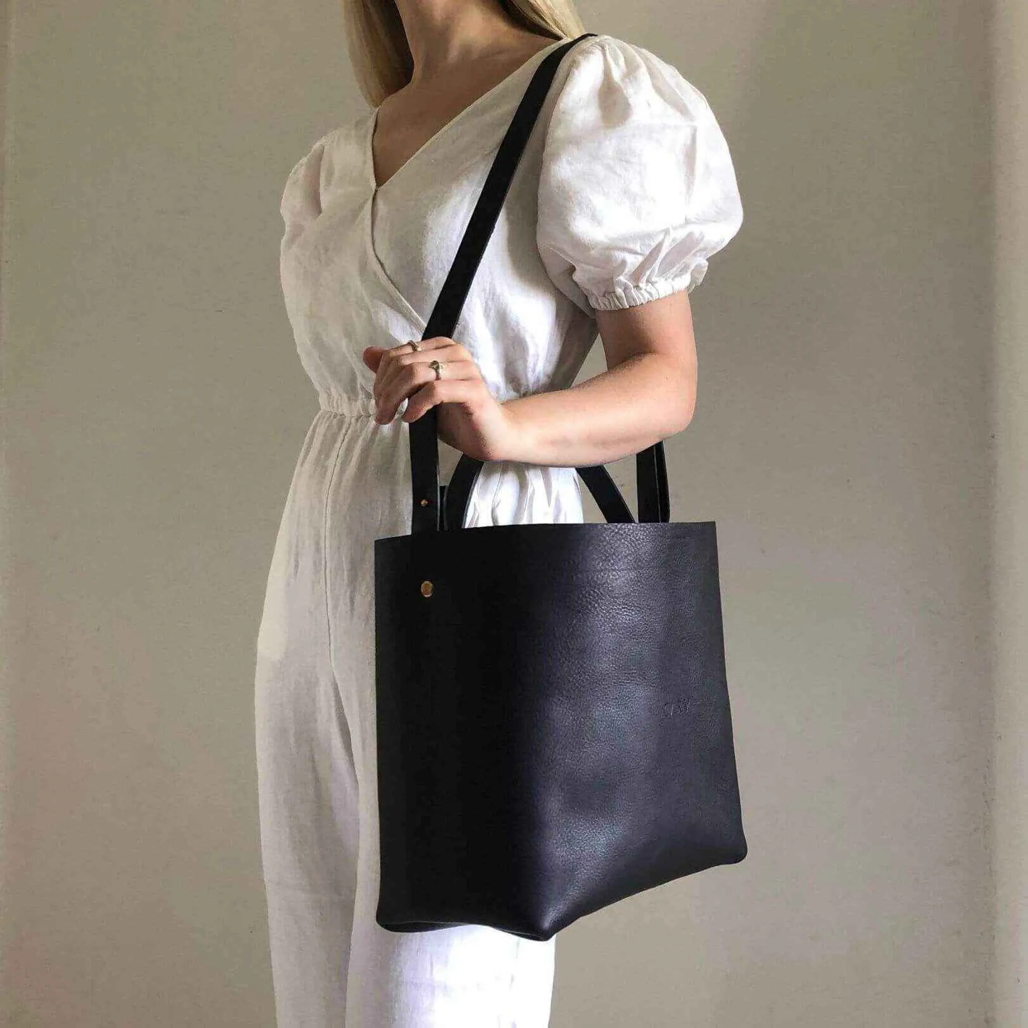 Basket Midi Leather Tote Bag in Black or Natural