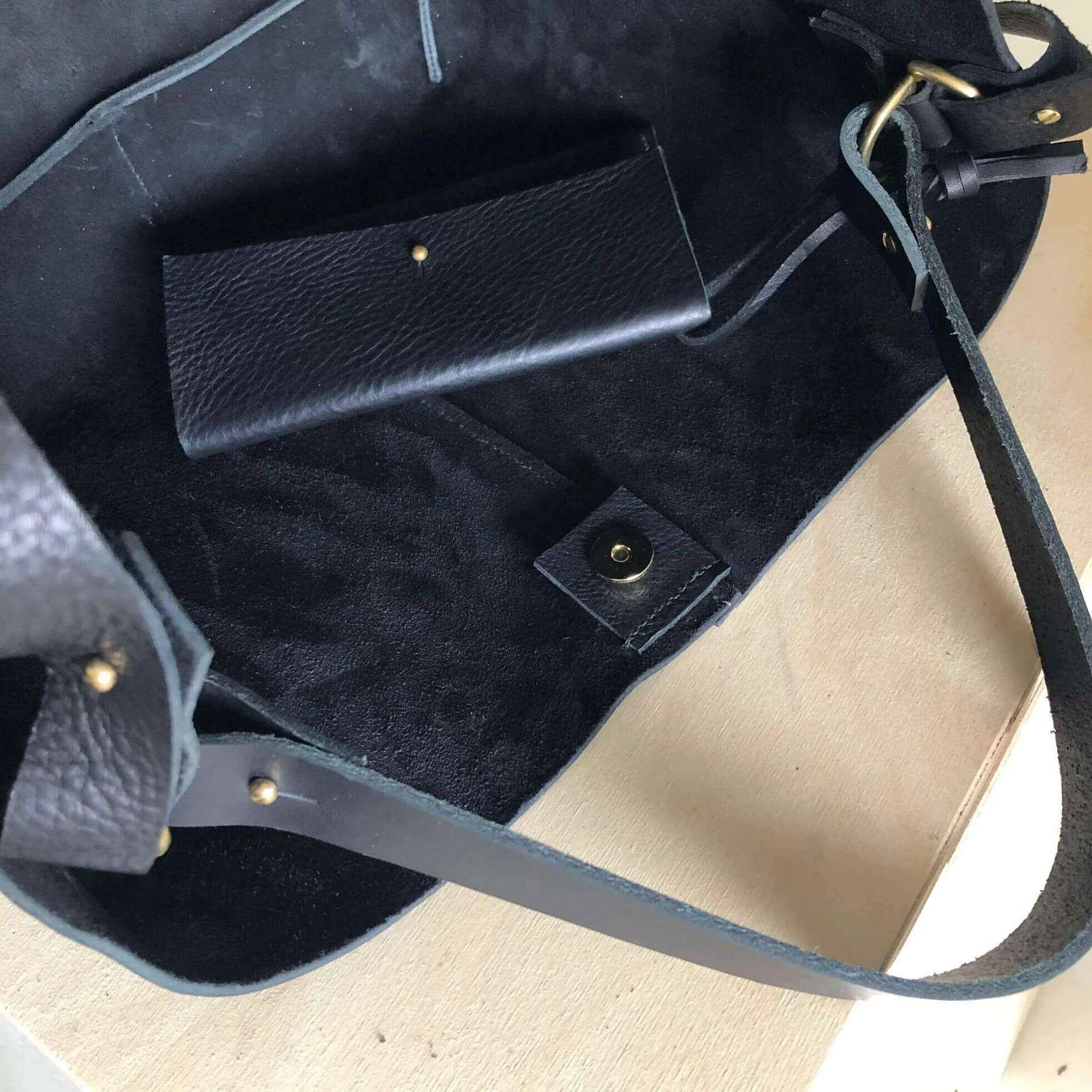 Basket Midi Leather Tote Bag in Black or Natural