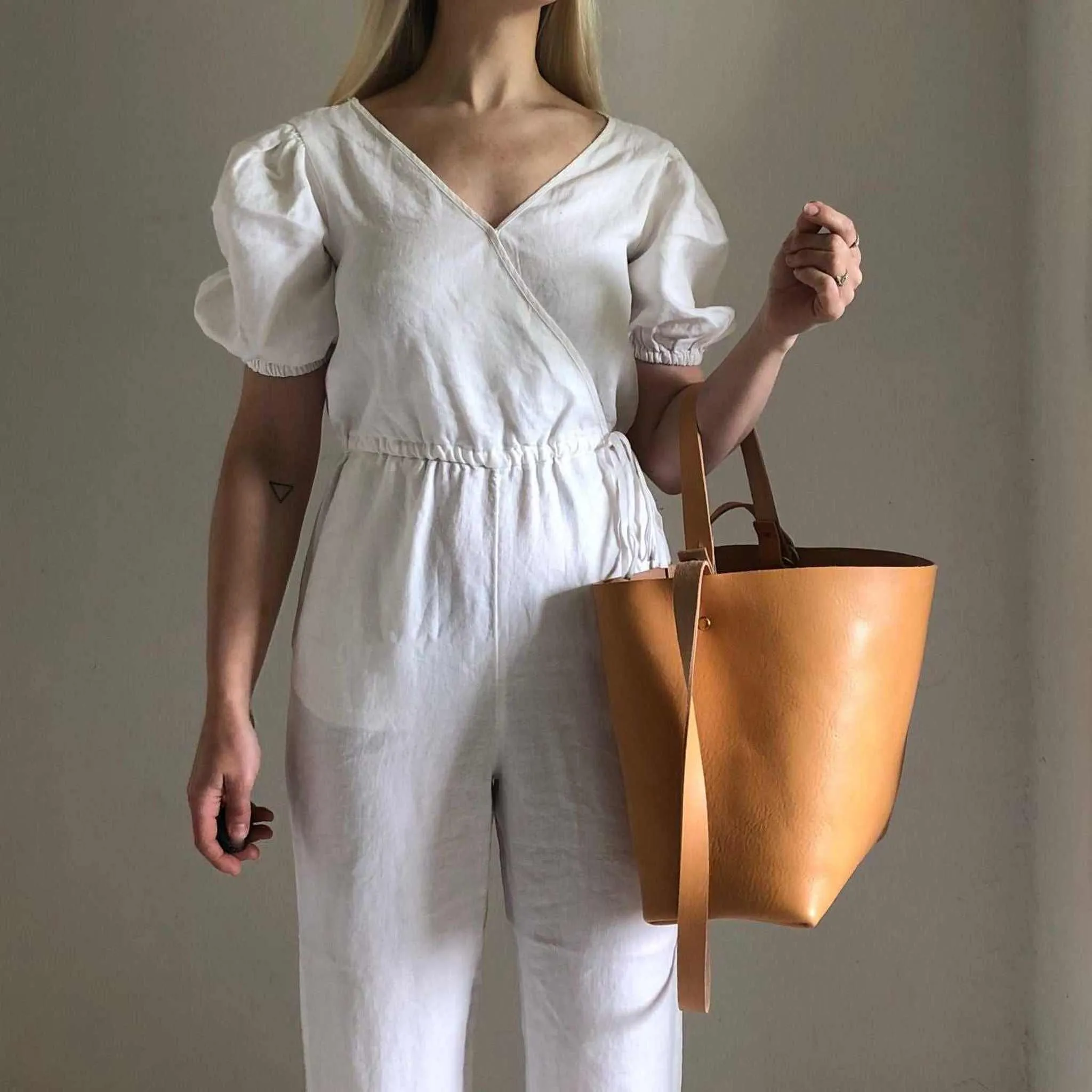 Basket Midi Leather Tote Bag in Black or Natural