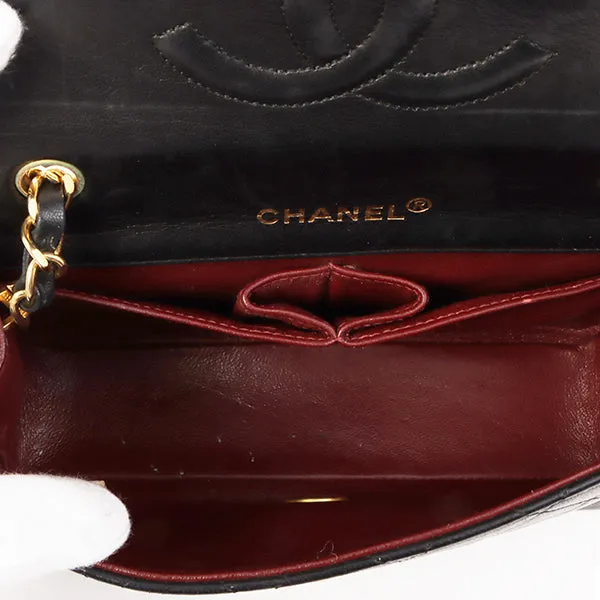Chanel Around 1990 Made Full Flap Turn-Lock Chain Bag Mini Black
