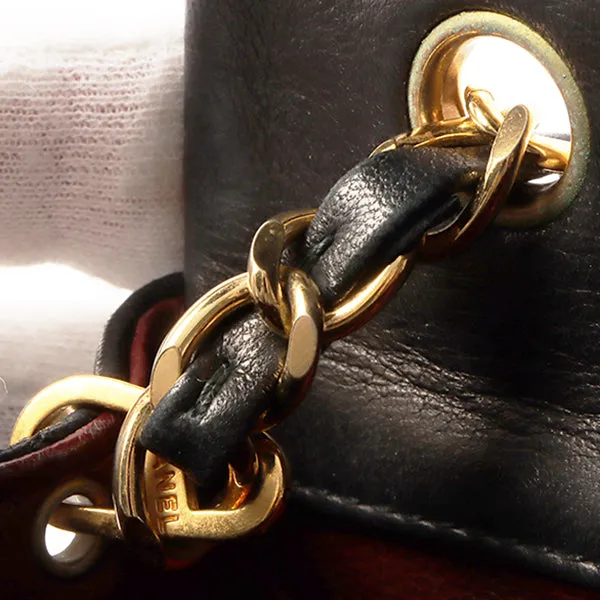 Chanel Around 1990 Made Full Flap Turn-Lock Chain Bag Mini Black
