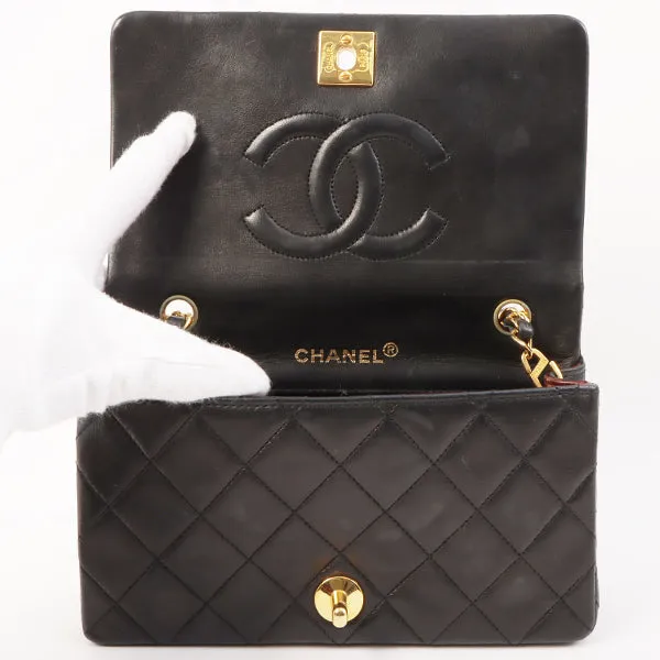 Chanel Around 1990 Made Full Flap Turn-Lock Chain Bag Mini Black