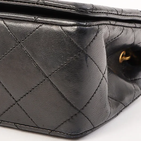 Chanel Around 1990 Made Full Flap Turn-Lock Chain Bag Mini Black
