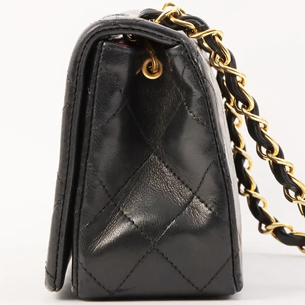 Chanel Around 1990 Made Full Flap Turn-Lock Chain Bag Mini Black