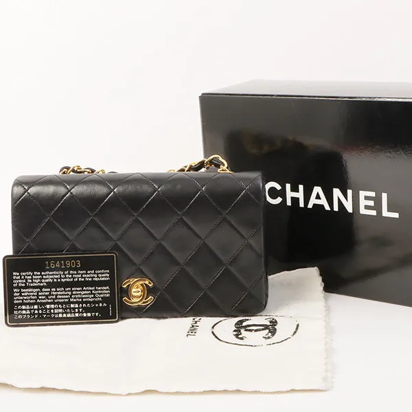 Chanel Around 1990 Made Full Flap Turn-Lock Chain Bag Mini Black