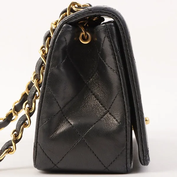 Chanel Around 1990 Made Full Flap Turn-Lock Chain Bag Mini Black