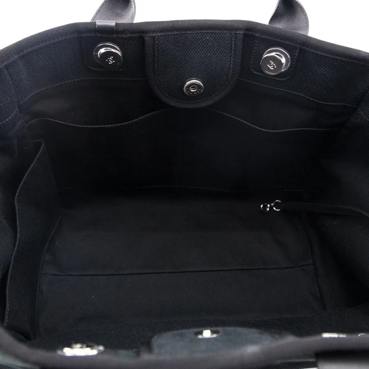 Chanel Black Canvas Mixed Fibers Pearl Large Deauville Tote