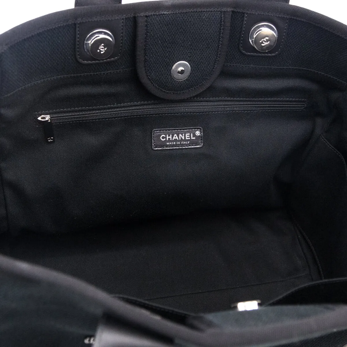 Chanel Black Canvas Mixed Fibers Pearl Large Deauville Tote