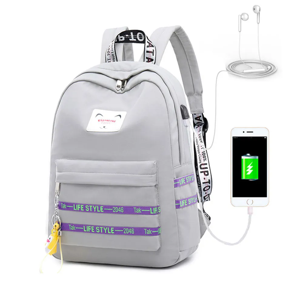 Girls School Backpack with USB Charger Cute Lightweight Bookbag Travel Bag Top Level