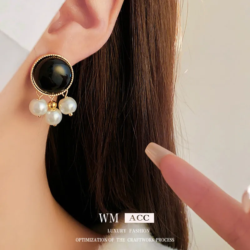 Luxurious Round Geometric Tiger Eye Electroplating Earrings