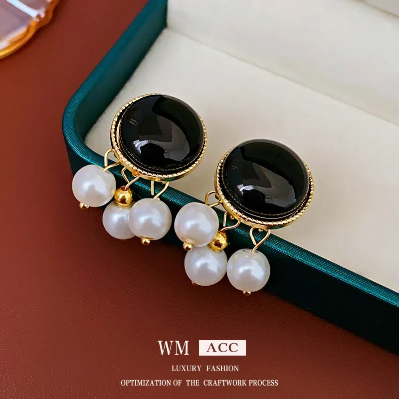 Luxurious Round Geometric Tiger Eye Electroplating Earrings
