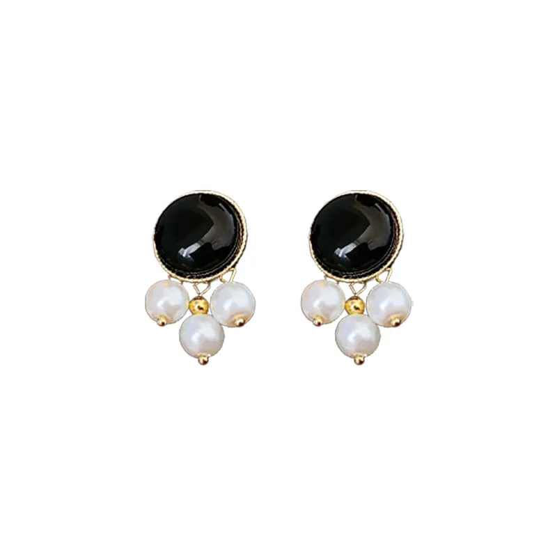 Luxurious Round Geometric Tiger Eye Electroplating Earrings