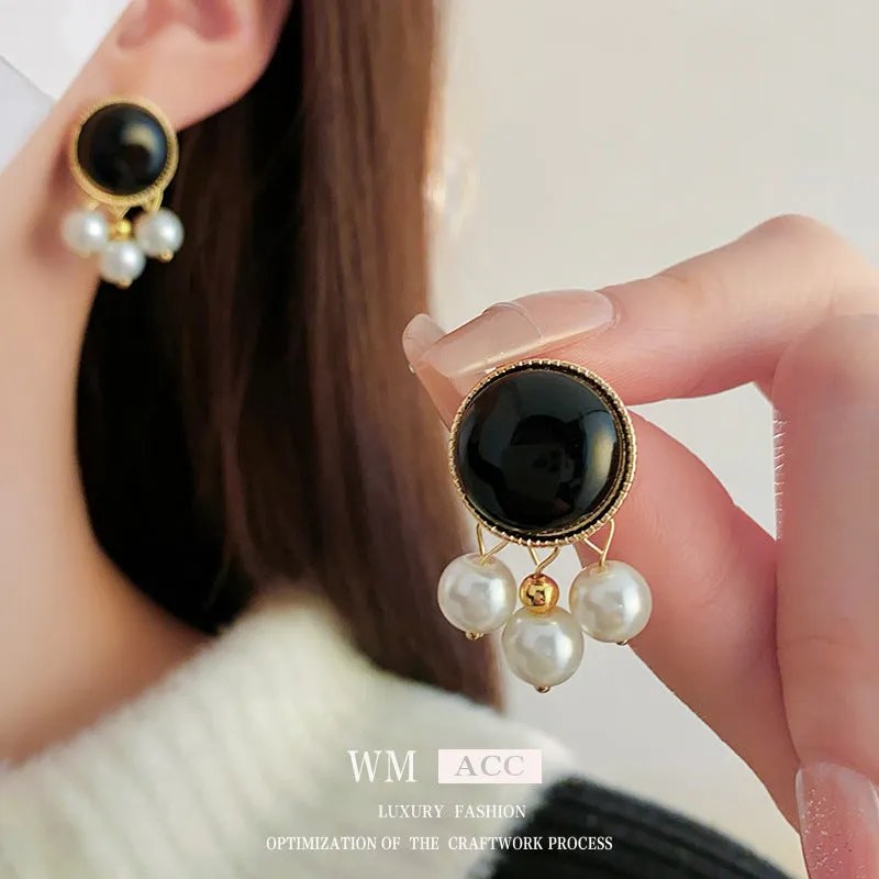 Luxurious Round Geometric Tiger Eye Electroplating Earrings