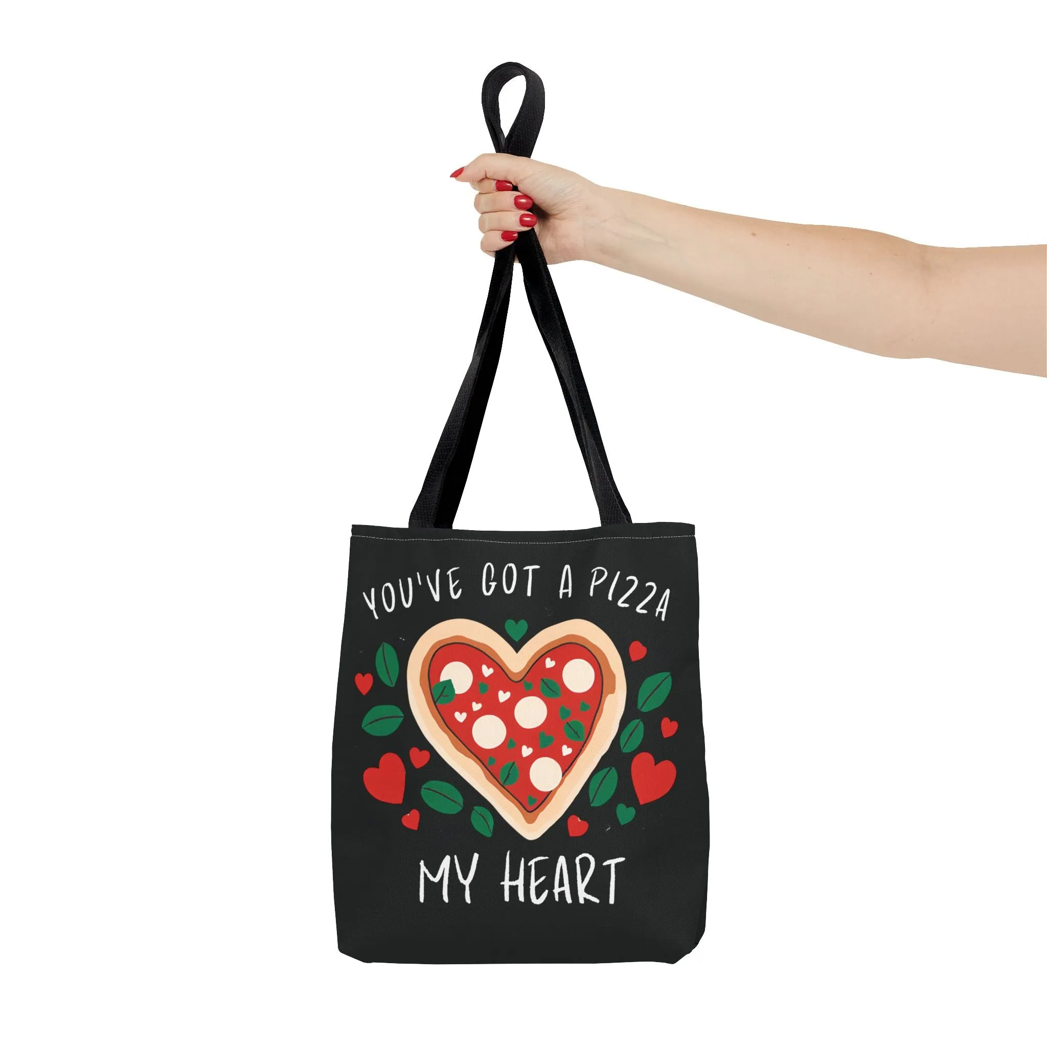 Pizza Lover Black Tote Bag - You've Got a Pizza My Heart - Funny Foodie Gift, Cute Shopping Bag, Romantic Gift, Reusable Grocery Tote