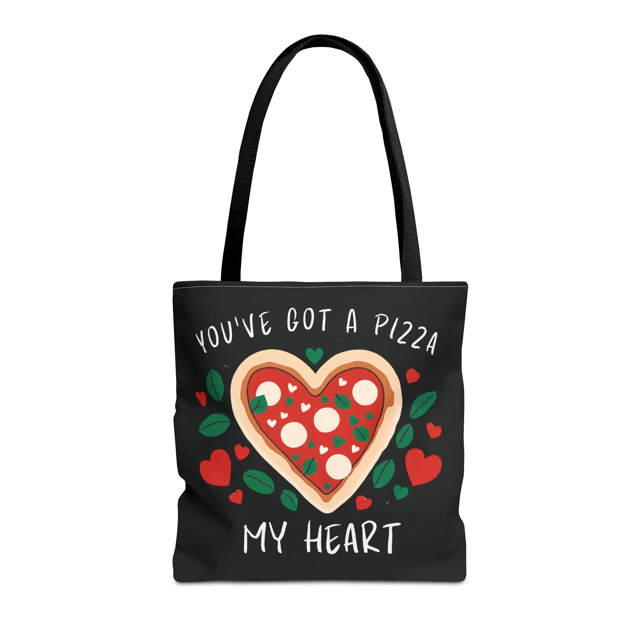 Pizza Lover Black Tote Bag - You've Got a Pizza My Heart - Funny Foodie Gift, Cute Shopping Bag, Romantic Gift, Reusable Grocery Tote