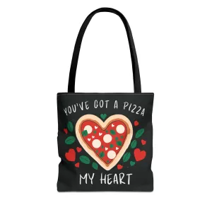 Pizza Lover Black Tote Bag - You've Got a Pizza My Heart - Funny Foodie Gift, Cute Shopping Bag, Romantic Gift, Reusable Grocery Tote