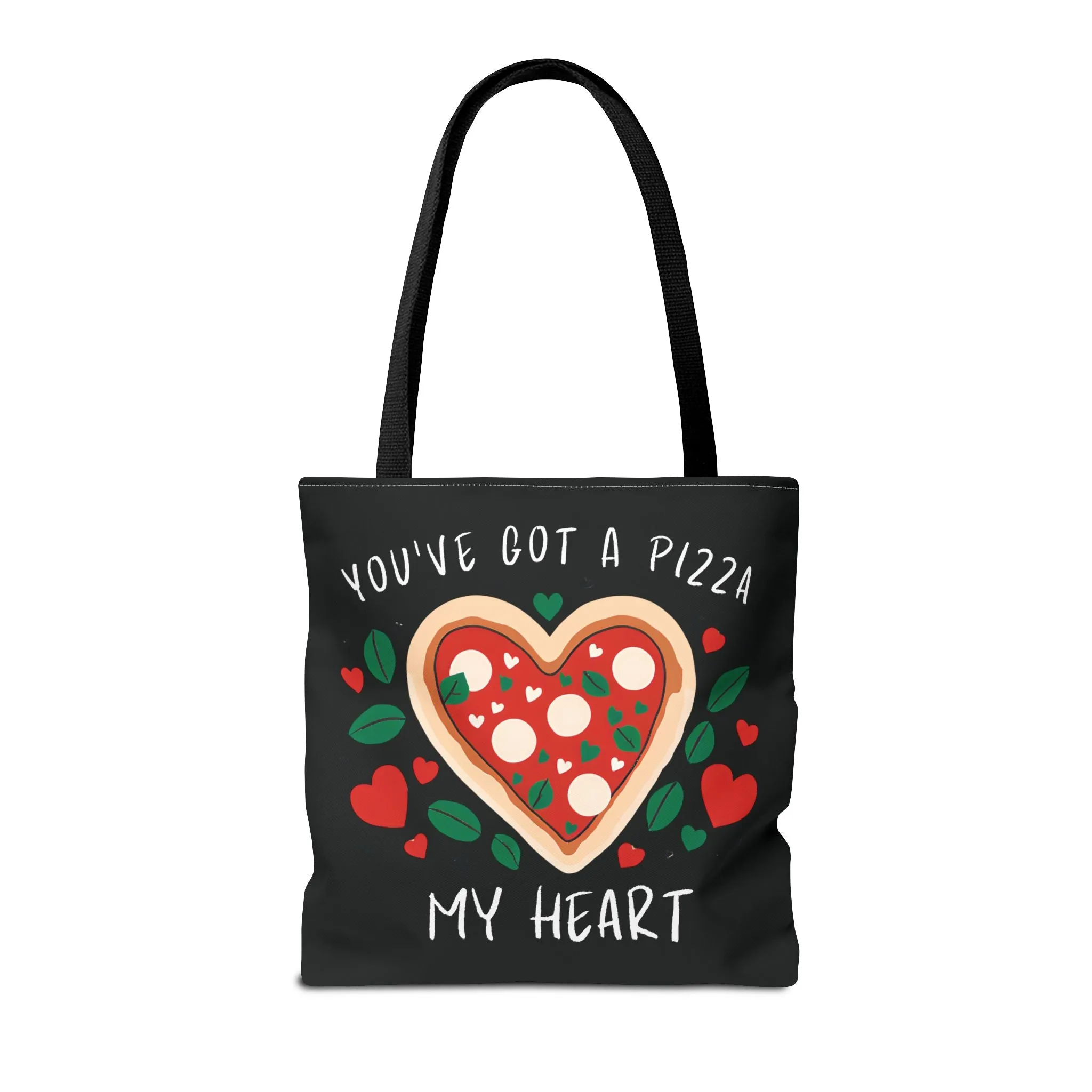 Pizza Lover Black Tote Bag - You've Got a Pizza My Heart - Funny Foodie Gift, Cute Shopping Bag, Romantic Gift, Reusable Grocery Tote