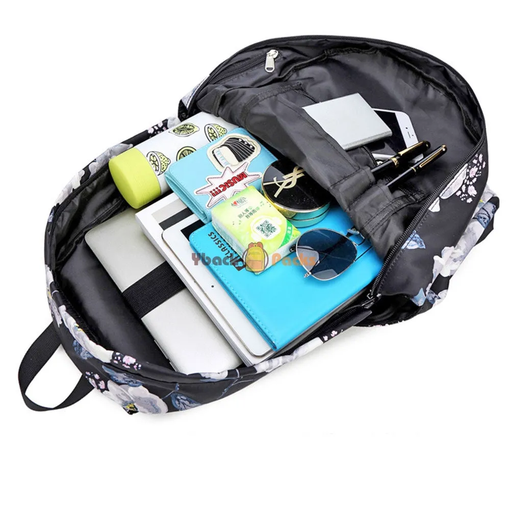 School Backpack Set For Girls 8-10 Floral Bookbag with Lunch Bag Pencil Case Top Level