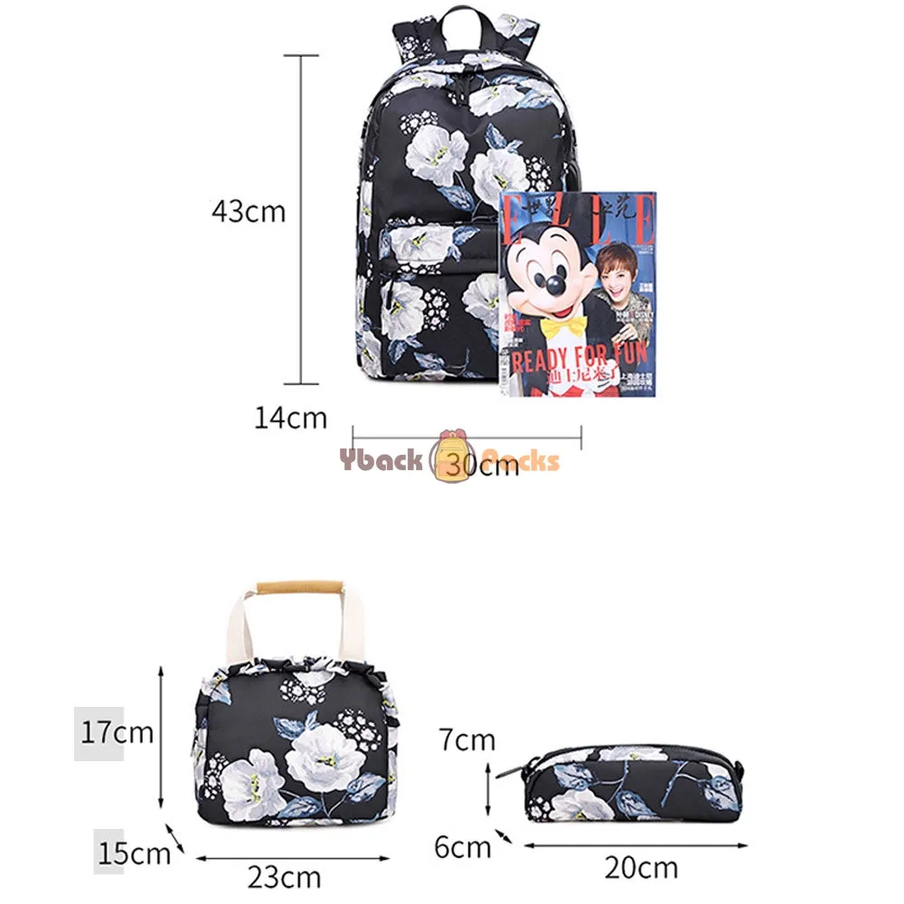 School Backpack Set For Girls 8-10 Floral Bookbag with Lunch Bag Pencil Case Top Level
