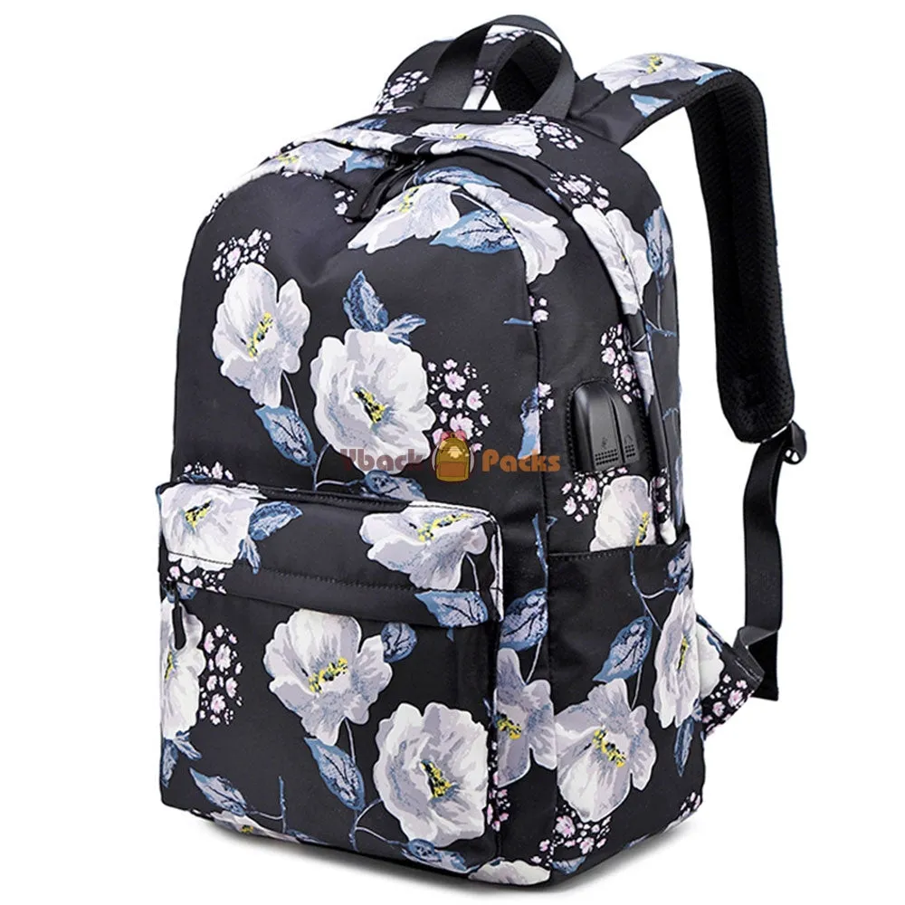 School Backpack Set For Girls 8-10 Floral Bookbag with Lunch Bag Pencil Case Top Level
