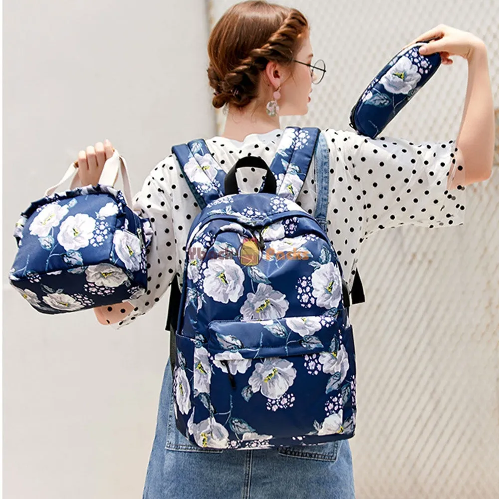 School Backpack Set For Girls 8-10 Floral Bookbag with Lunch Bag Pencil Case Top Level