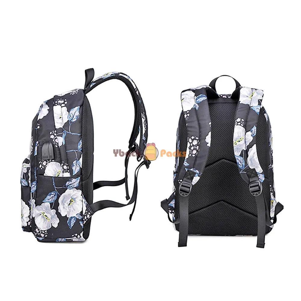 School Backpack Set For Girls 8-10 Floral Bookbag with Lunch Bag Pencil Case Top Level