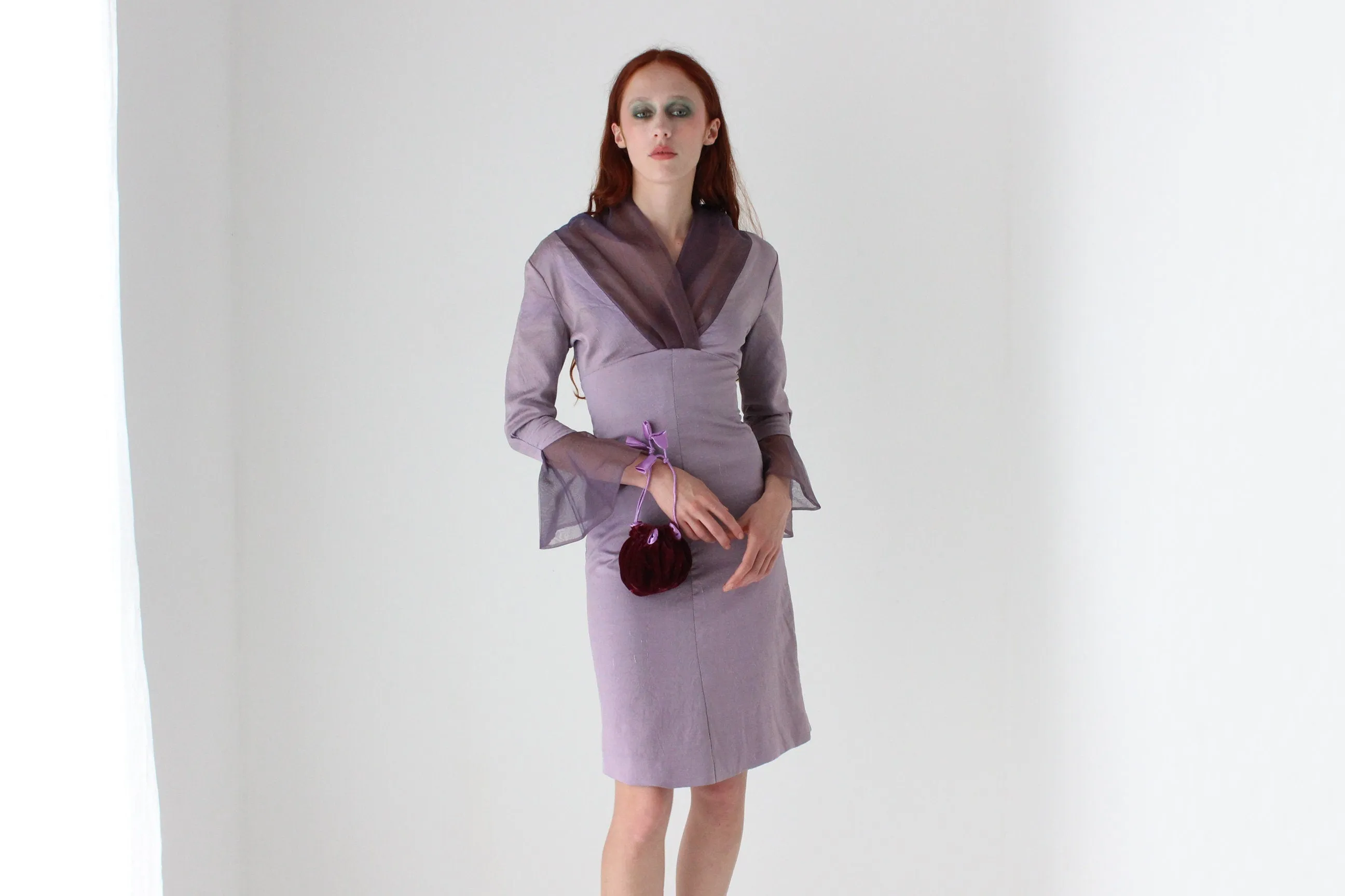 Tiny 80s Purple Velvet Drawstring Wristlet Bag