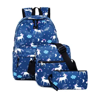 Unique Unicorn Backpack Set Three-piece Package Waterproof Bookbag for High School