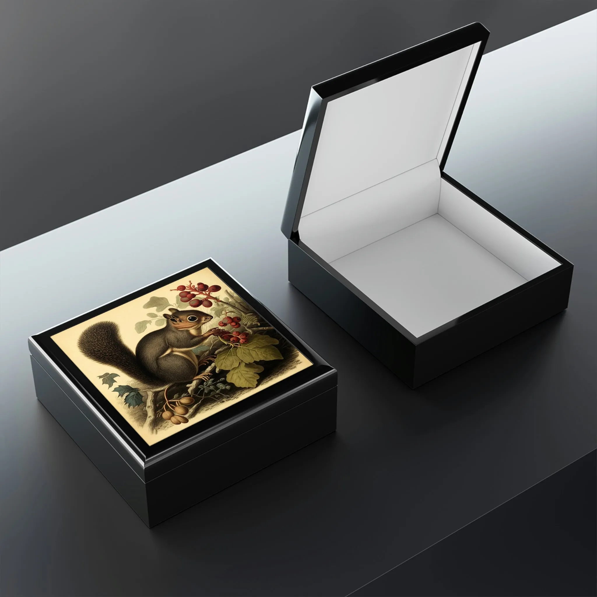 Vintage Squirrel Wooden Keepsake Jewelry Box