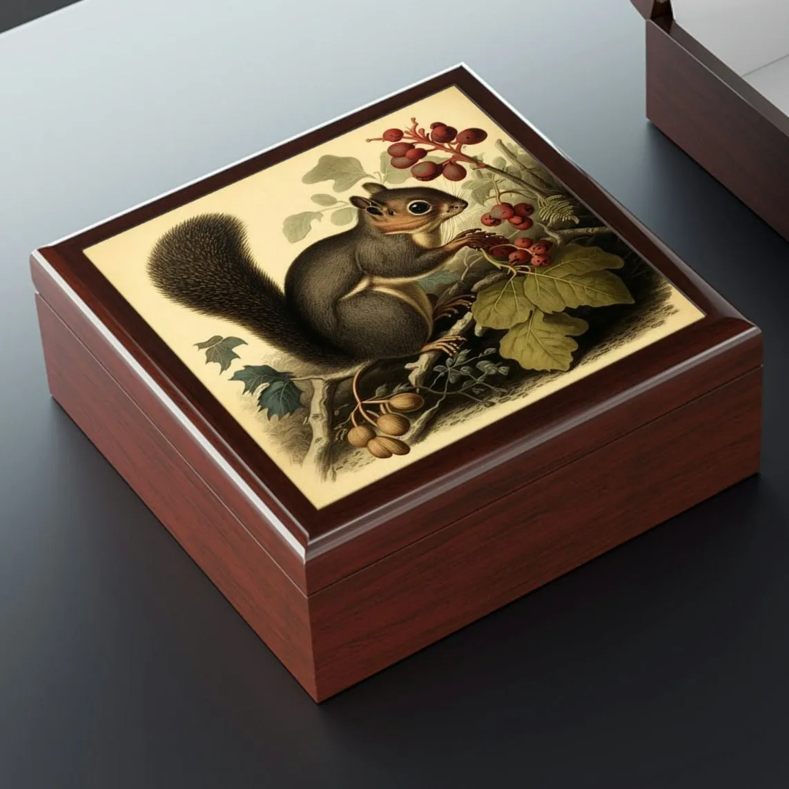Vintage Squirrel Wooden Keepsake Jewelry Box