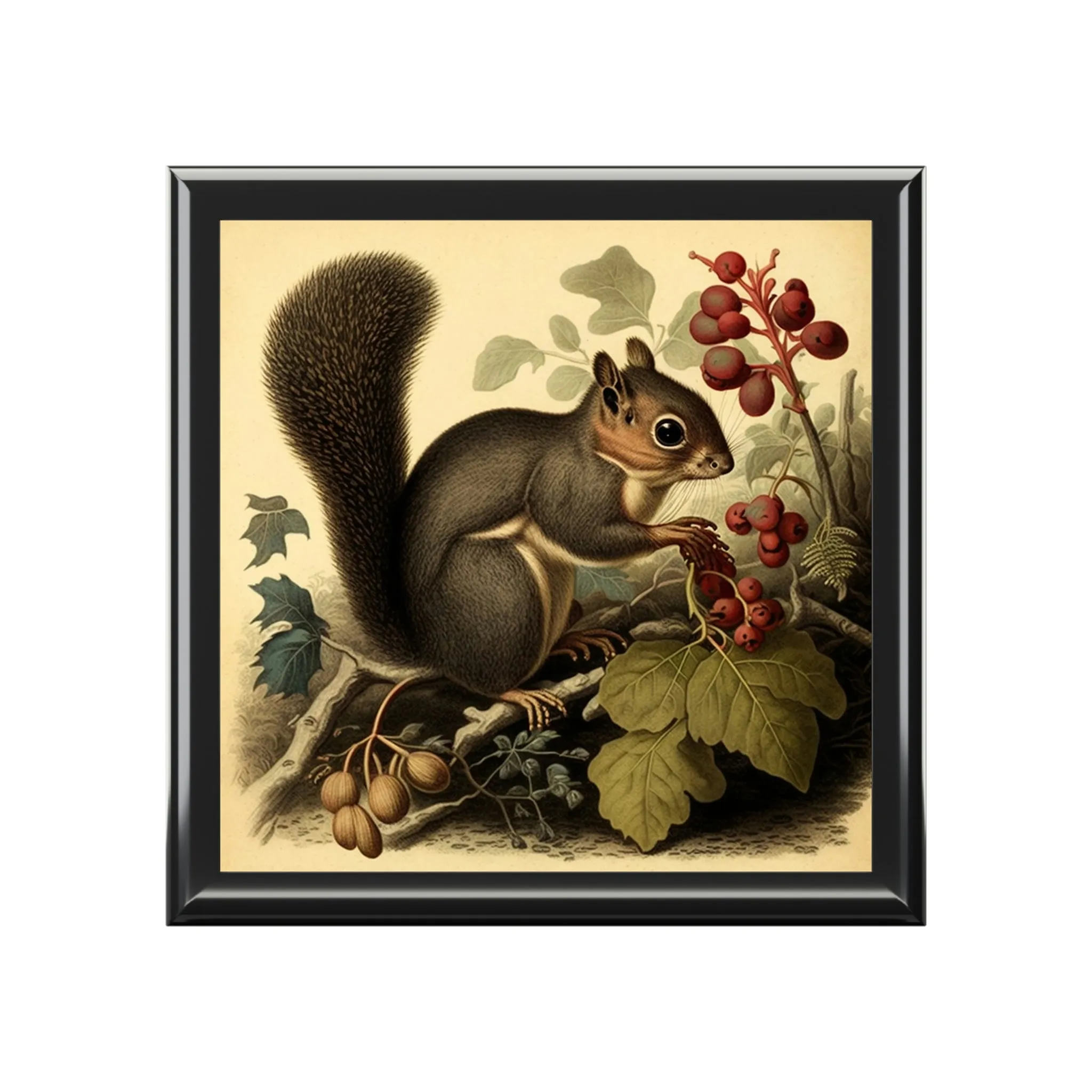 Vintage Squirrel Wooden Keepsake Jewelry Box