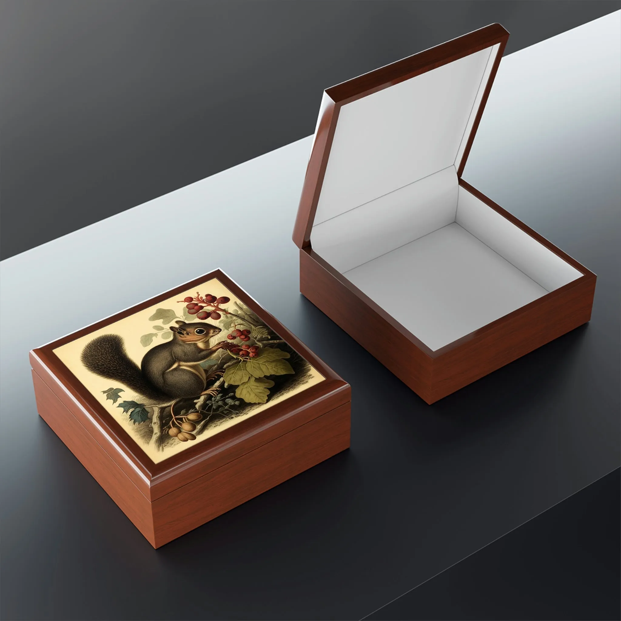 Vintage Squirrel Wooden Keepsake Jewelry Box