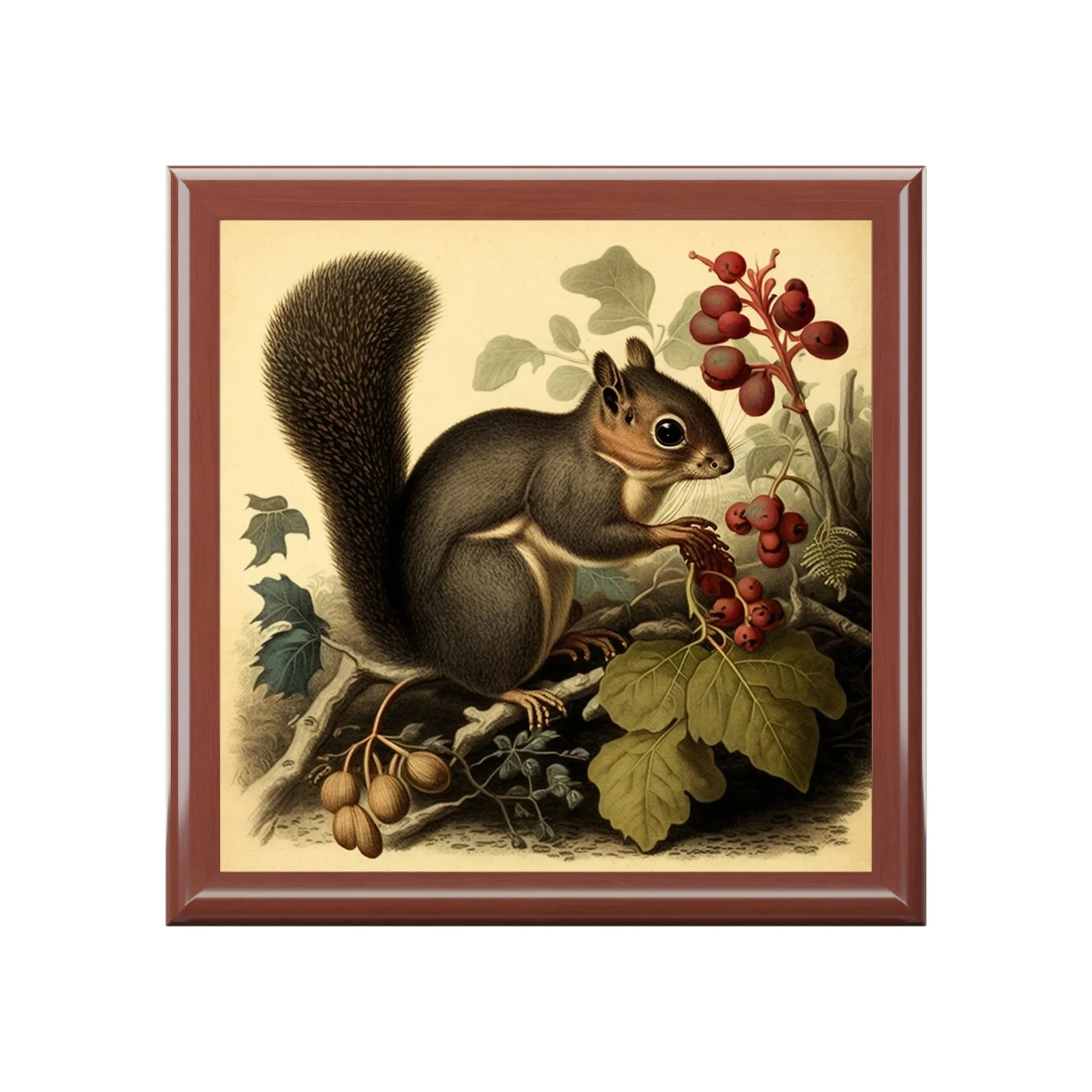 Vintage Squirrel Wooden Keepsake Jewelry Box