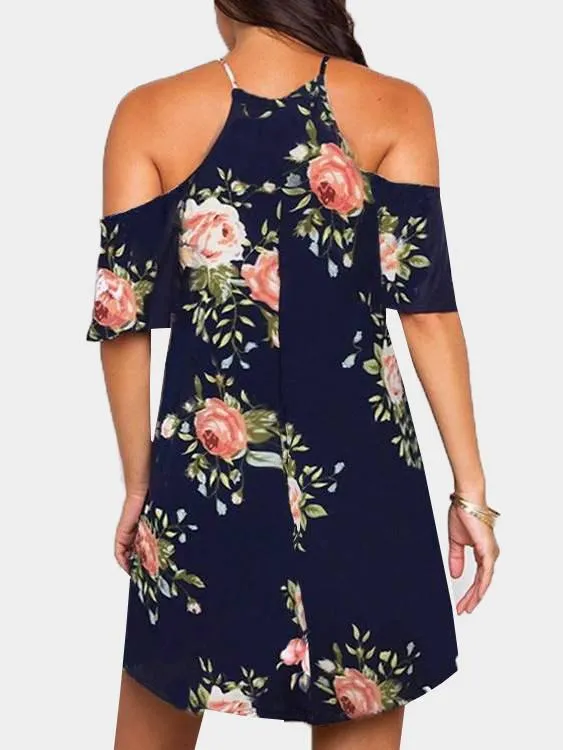 Wholesale Black Short Sleeve Floral Print Cut Out Mini Dress