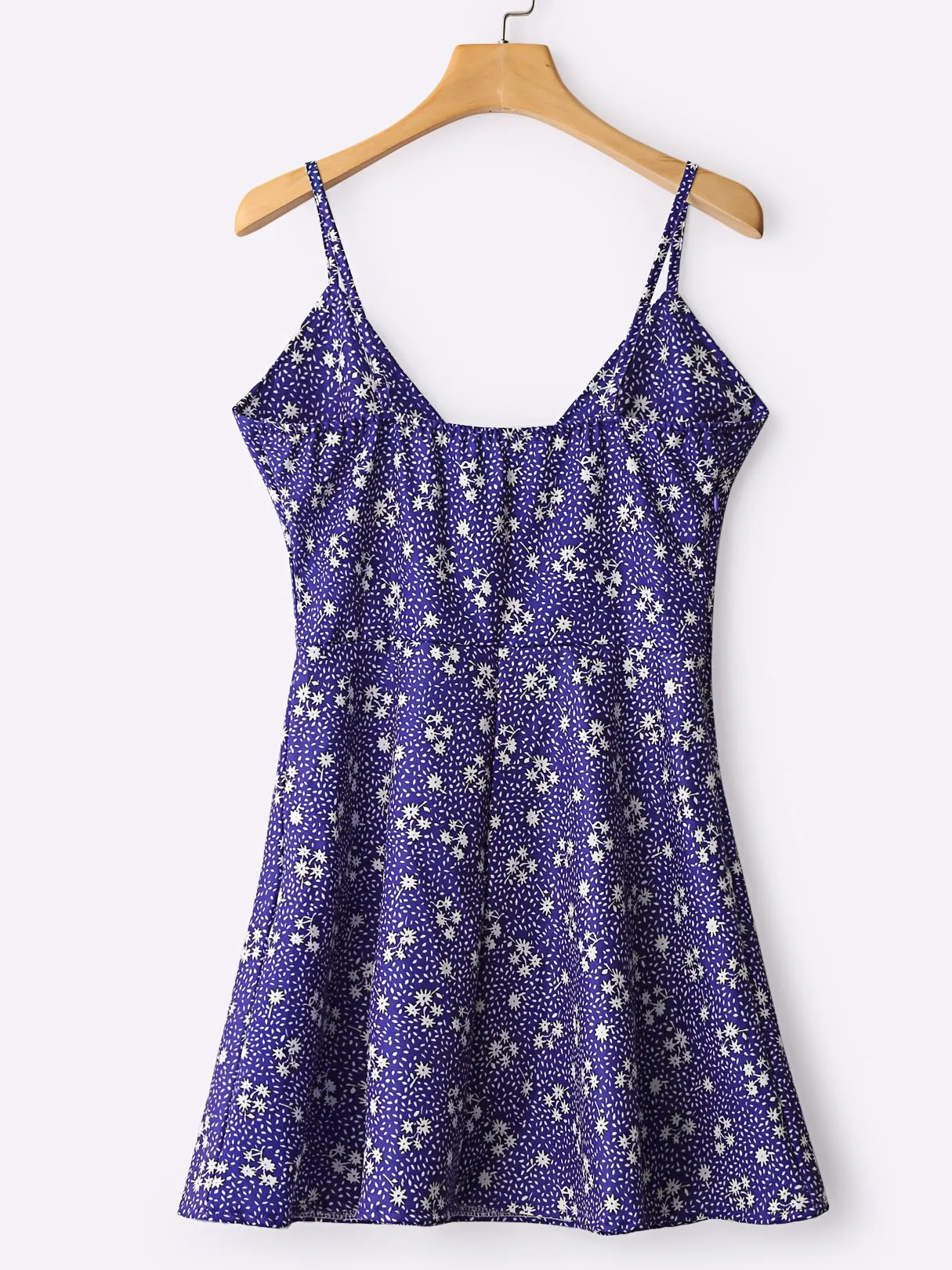 Wholesale Blue V-Neck Sleeveless Floral Print Calico Mini Dress
