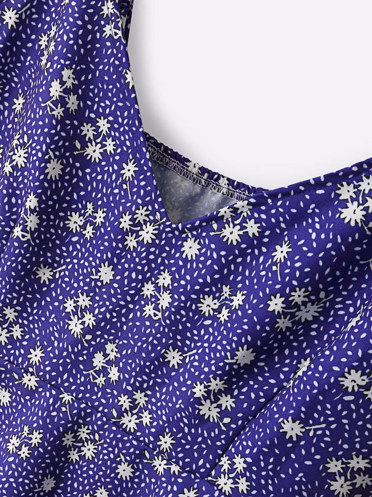 Wholesale Blue V-Neck Sleeveless Floral Print Calico Mini Dress