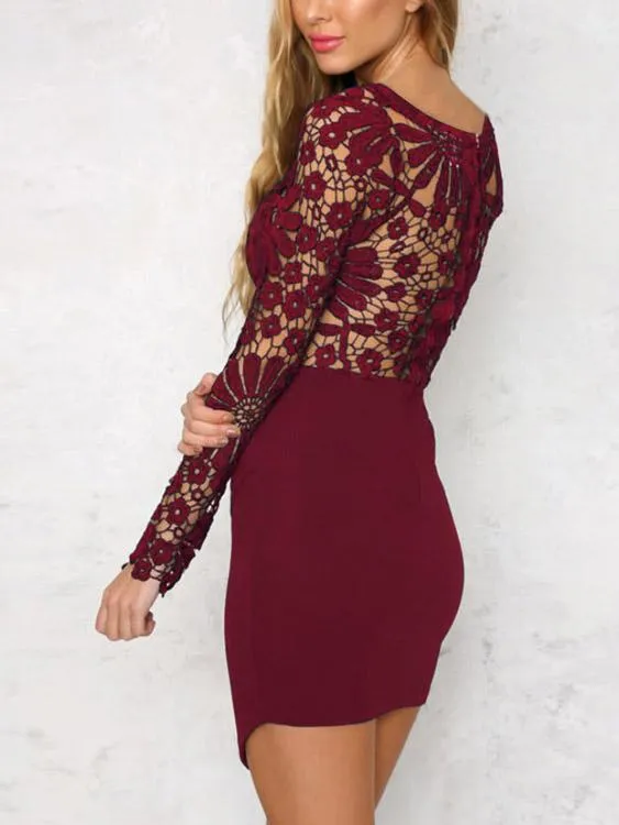 Wholesale Crew Neck Long Sleeve Irregular Hem Mini Dresses