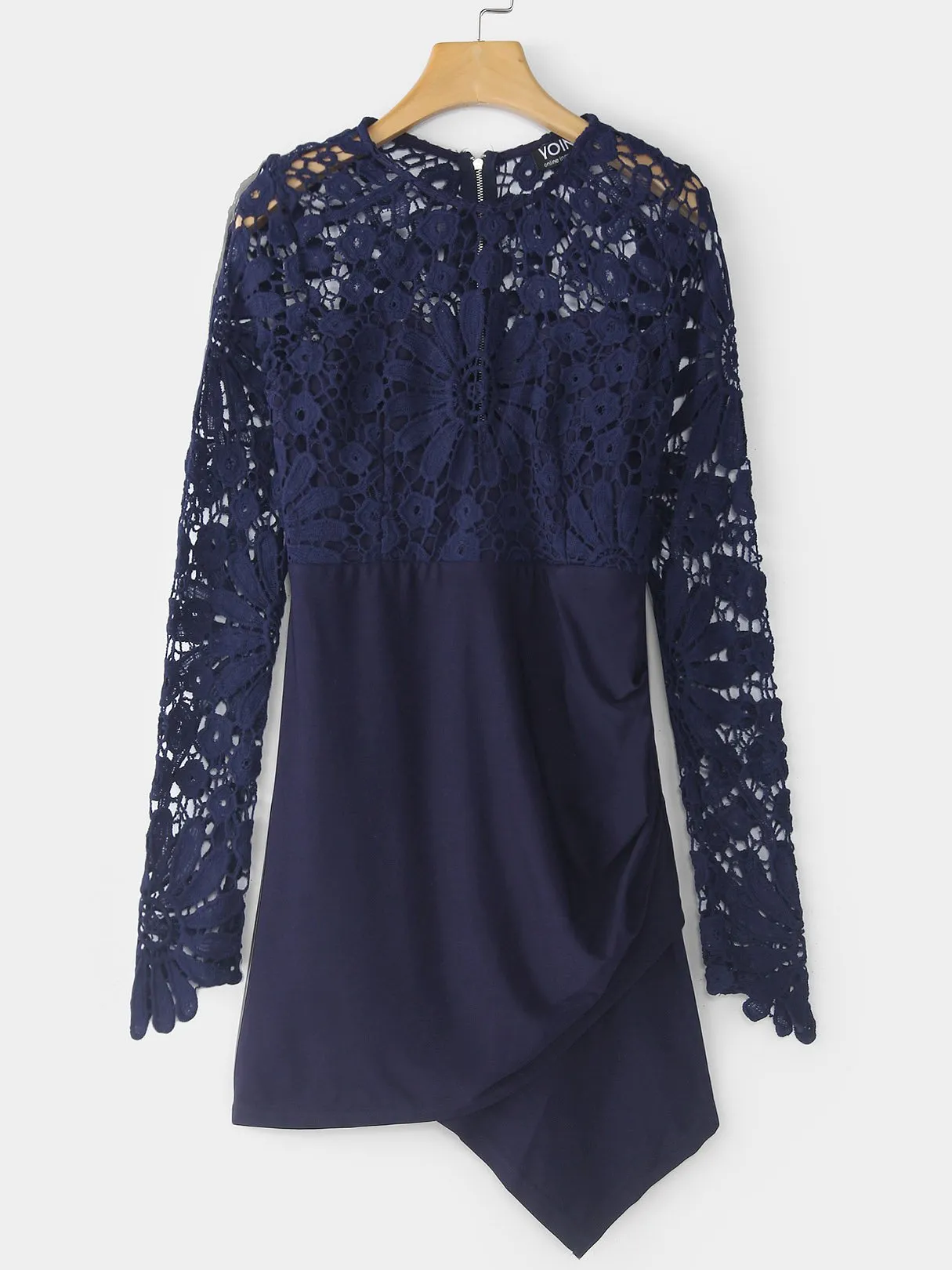 Wholesale Crew Neck Long Sleeve Irregular Hem Mini Dresses