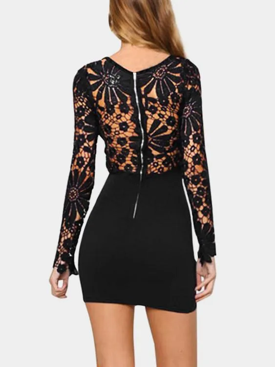 Wholesale Crew Neck Long Sleeve Irregular Hem Mini Dresses