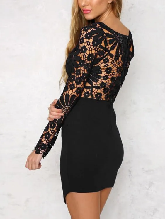 Wholesale Crew Neck Long Sleeve Irregular Hem Mini Dresses
