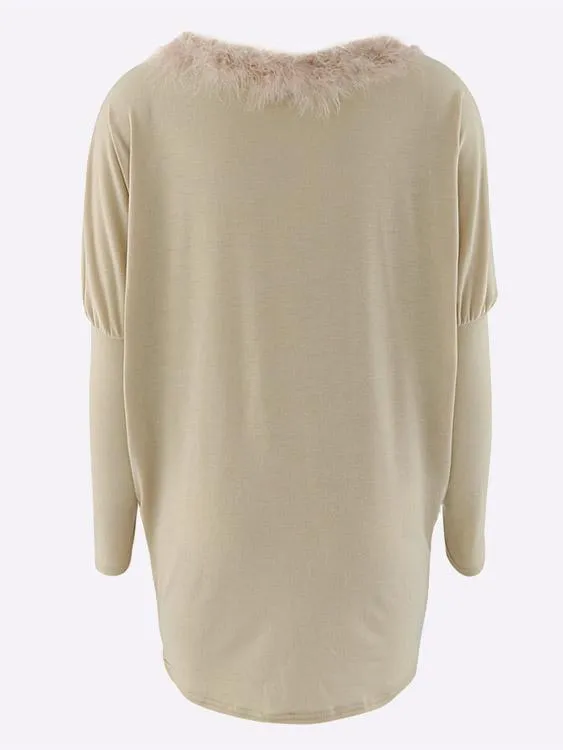 Wholesale Scoop Neck Plain Long Sleeve Bodycon Hem Khaki Mini Dress